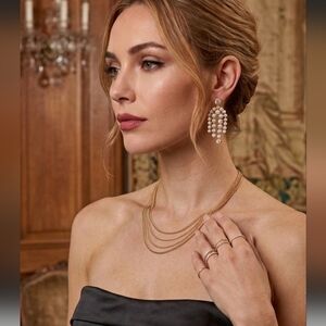 Vintage-Inspired Gold & Crystal Tiered Drop Earrings